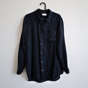 GAP Dark Blue Boyfriend Fit 100% Linen Shirt Size S P
